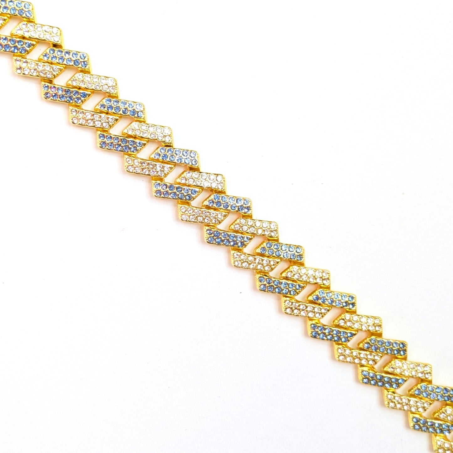 20 INCH - Gold & Blue 14mm Tilted Gem Link Chain Necklace
