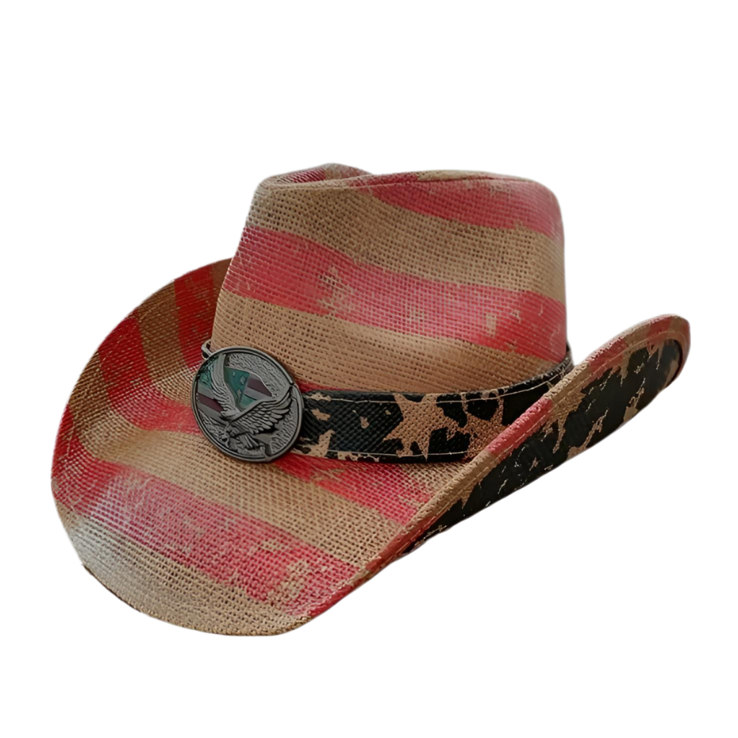 STRAW COWBOY HAT Men & Woman Adult Size - American Flag with Eagle