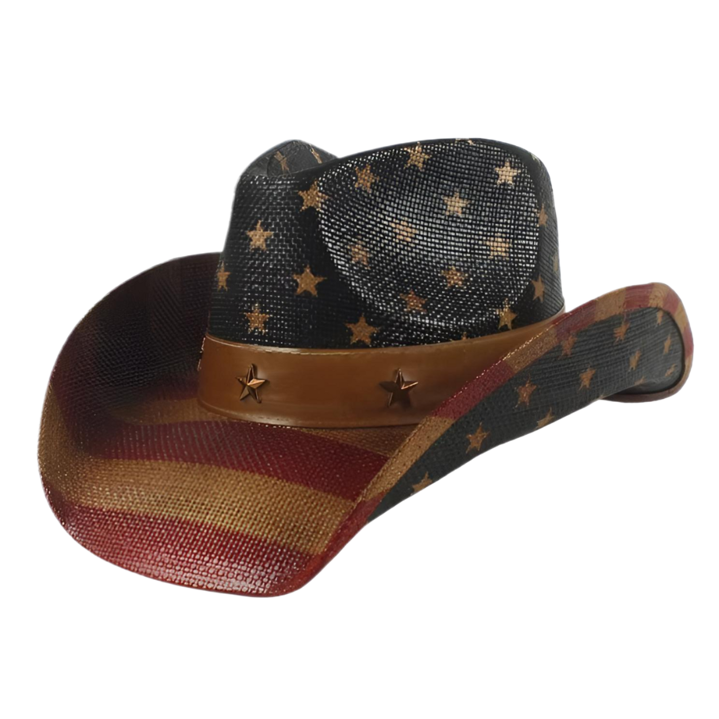 STRAW COWBOY HAT Men & Woman Adult Size - American Flag with Bronze Band