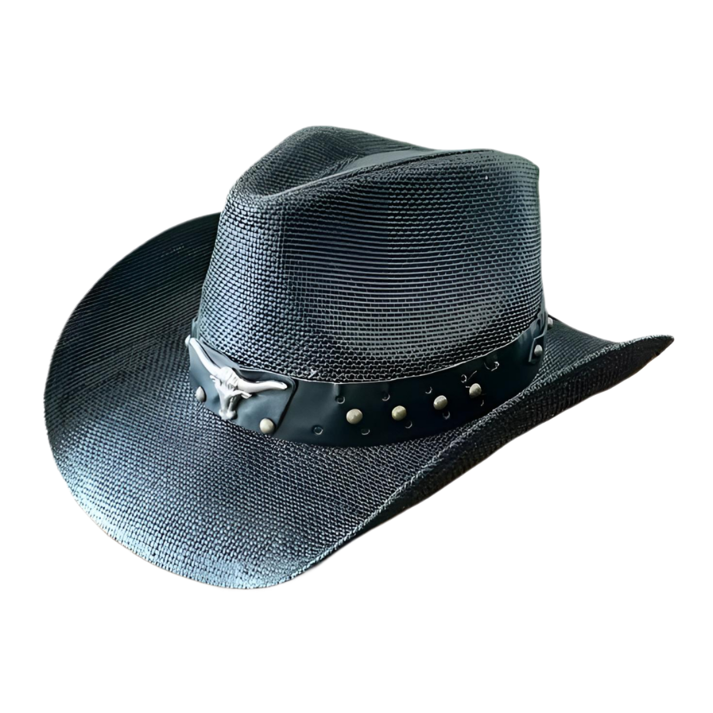STRAW COWBOY HAT Men & Woman Adult Size - Black with Longhorn Accent