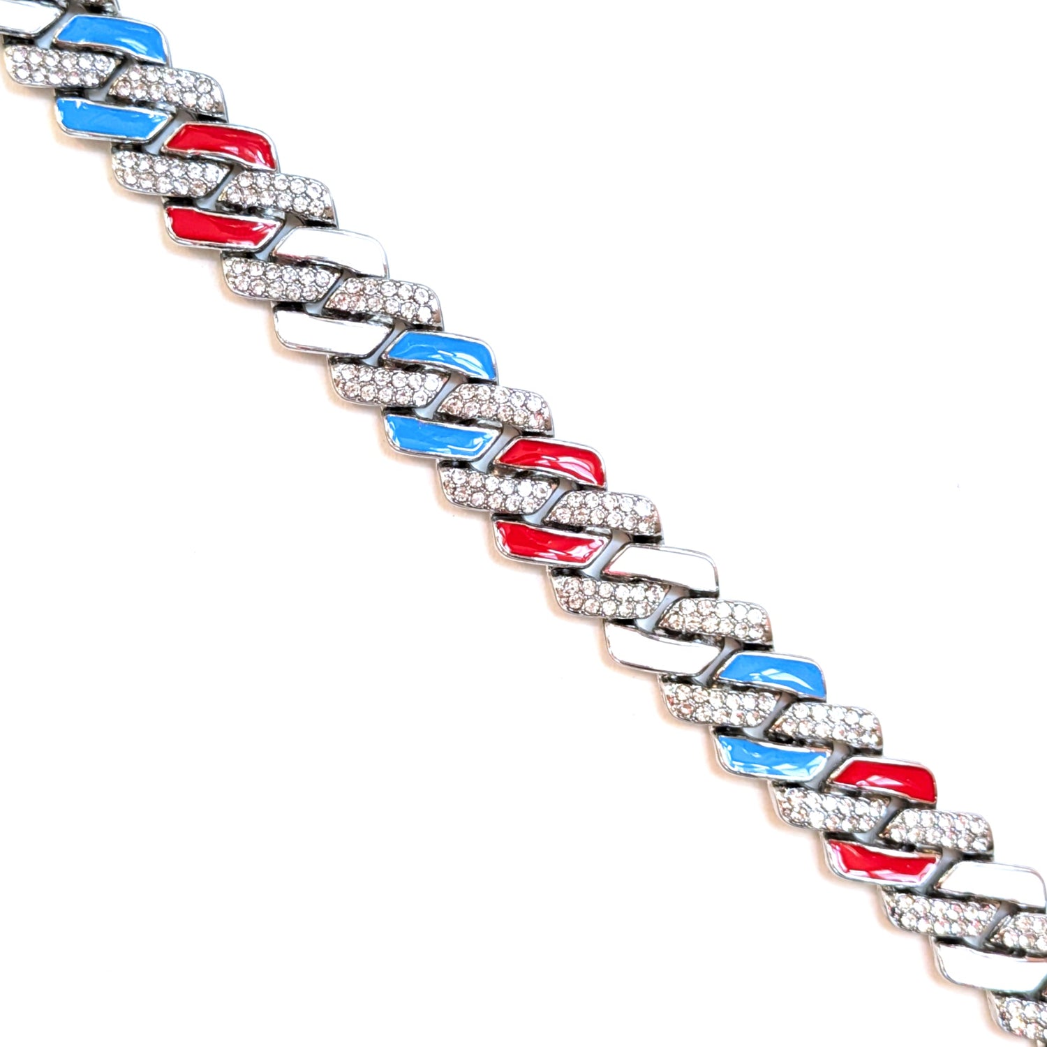 SILVER, RED WHITE & BLUE - 13mm Tilted Gem Link