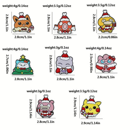 CHRISTMAS POKEMON PINS (8pcs) Holiday Anime Cartoon Gift Lapel Brooch Set Lot