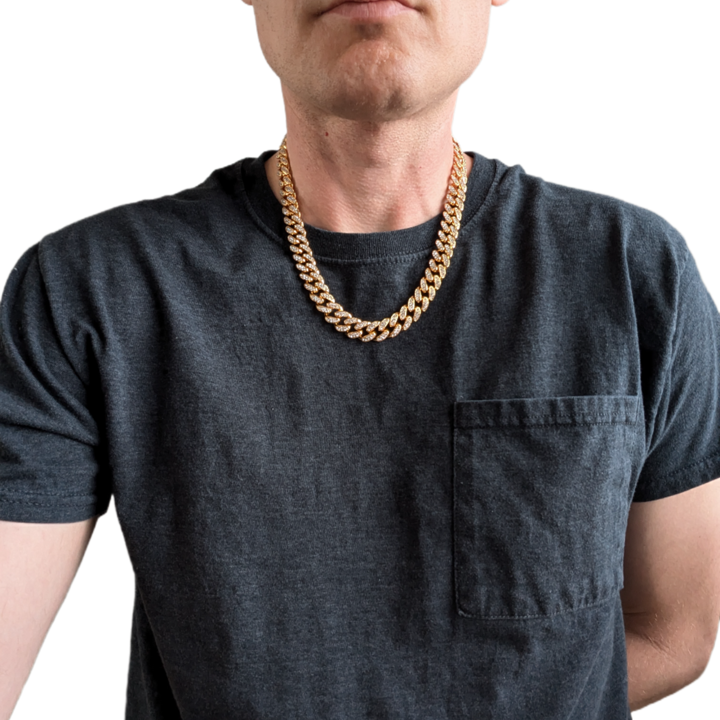 20 INCH - Gold 13mm Straight Gem Link Chain Necklace