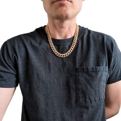 20 INCH - Gold 13mm Straight Gem Link Chain Necklace