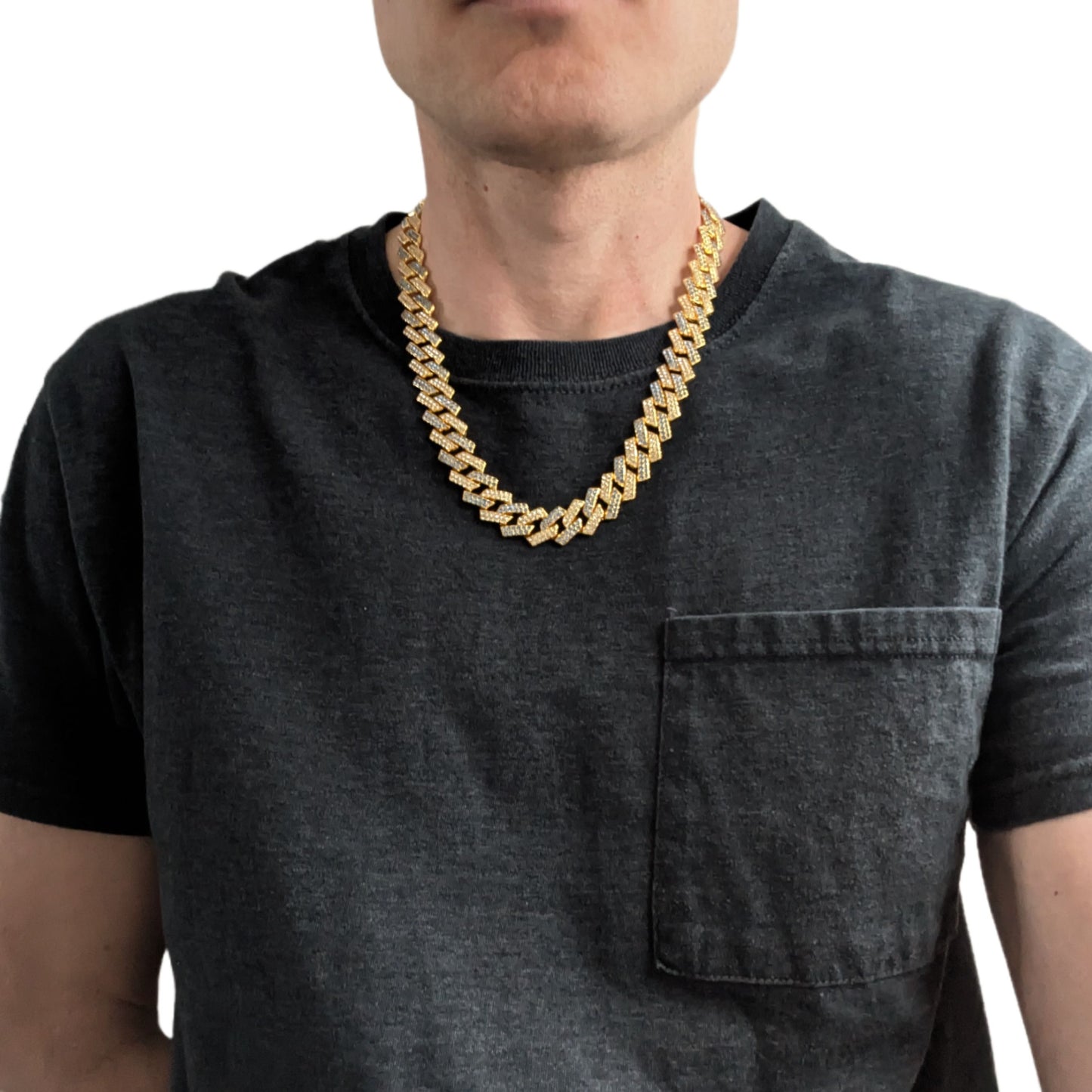 20 INCH - Gold & Blue 14mm Tilted Gem Link Chain Necklace