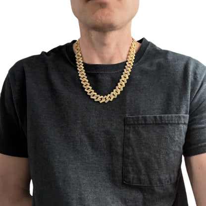 20 INCH - Gold & Blue 14mm Tilted Gem Link Chain Necklace