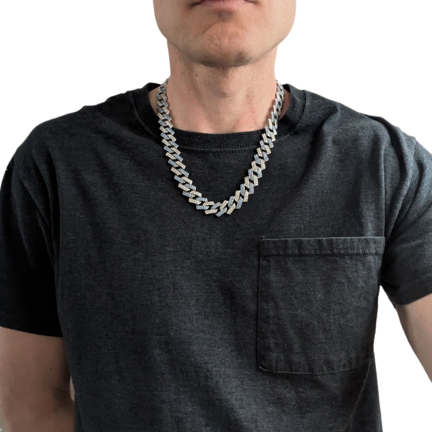 20 INCH - Silver & Blue 14mm Tilted Gem Link Chain Necklace