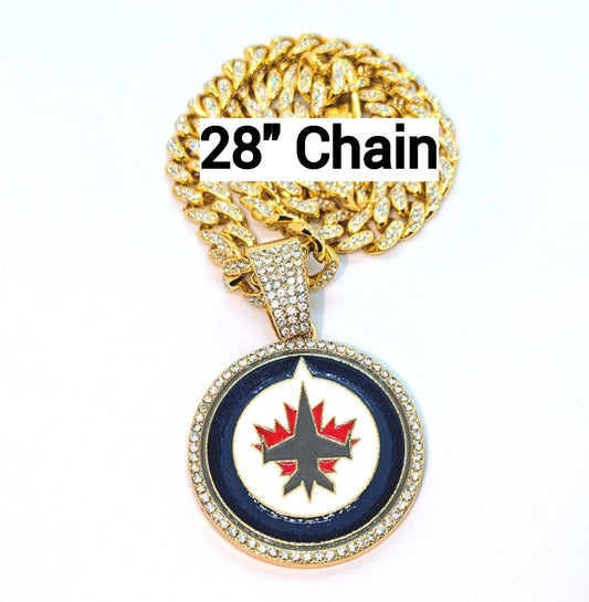 WINNIPEG JETS GEM NECKLACE Gold Bling NHL Hockey Hip Hop Pendant & 28" Chain