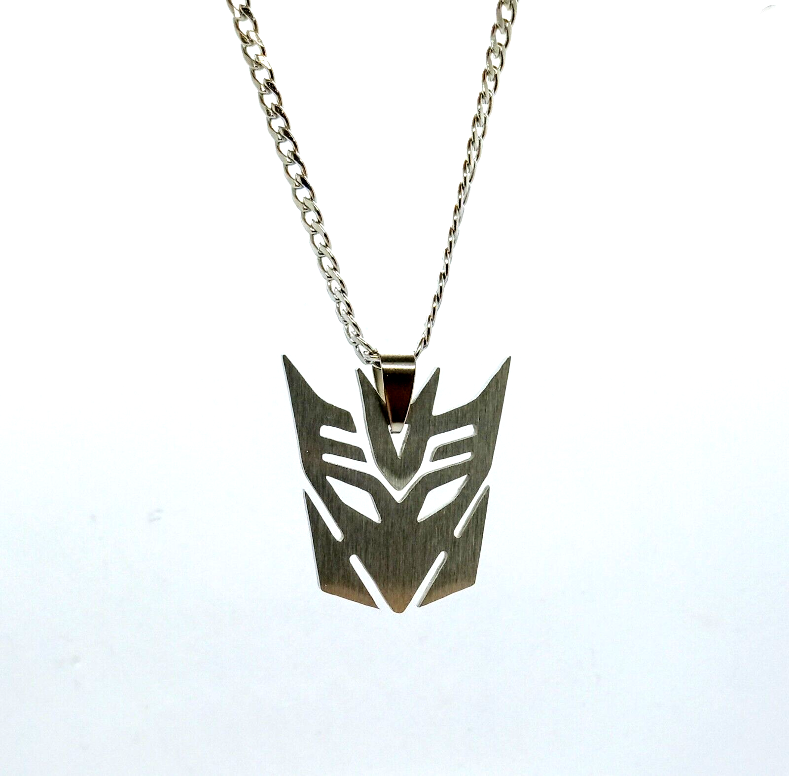 TRANSFORMERS NECKLACE Silver Stainless Steel Decepticon Pendant & 23" Chain