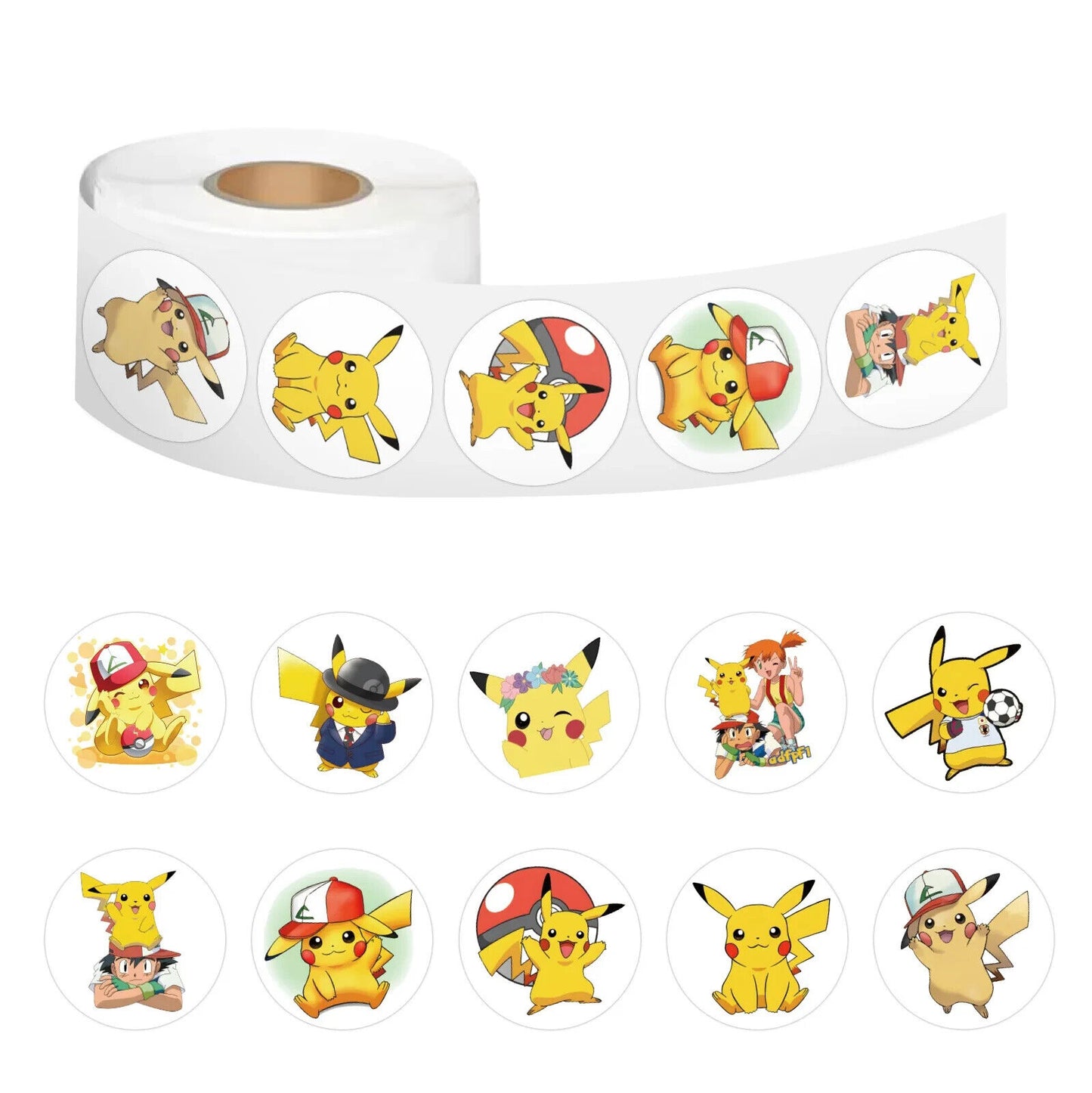 PIKACHU STICKER ROLL (500pcs) Pokemon Easy-Peel Cute Kawaii Five-Hundred Decals