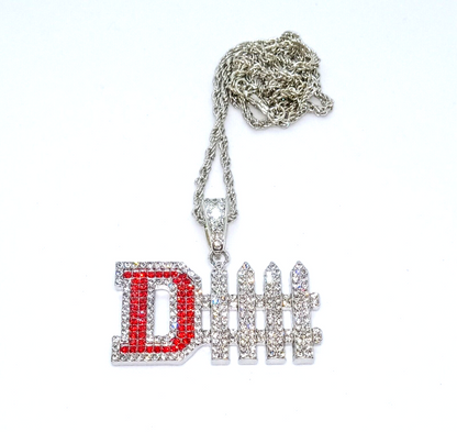 DEFENSE "D-FENSE" GEM NECKLACE Silver Bling Sports Hip Hop Pendant & 23" Chain