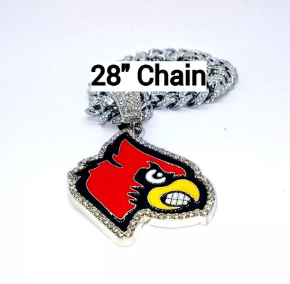 LOUISVILLE CARDINALS GEM NECKLACE Silver Bling Sports Hip Hop Pendant &28" Chain