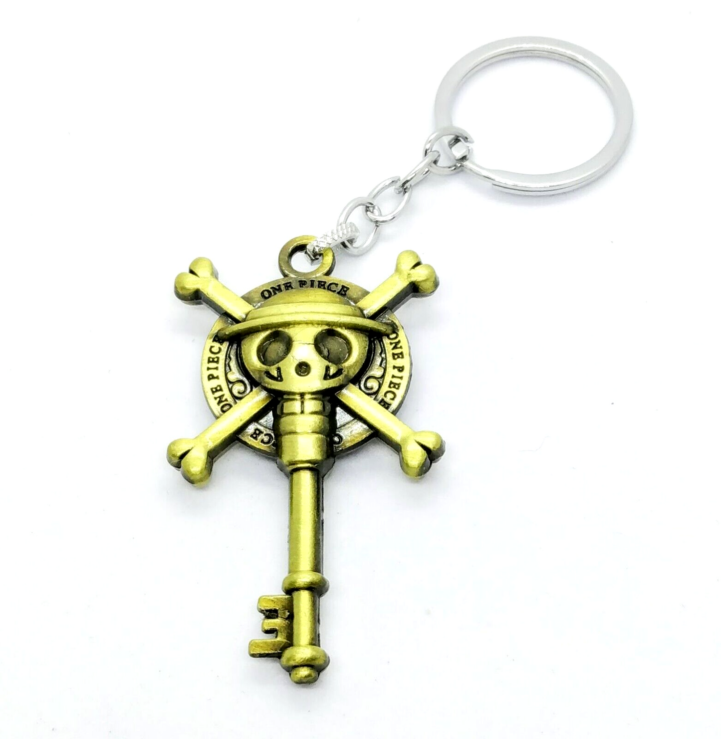 ONE PIECE SKULL & CROSSBONES KEYCHAIN Luffy Pirate Gold Key To Treasure Chest