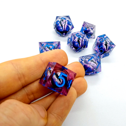 DRAGON EYE DICE (7pcs) PURPLE Dungeons & Dragons DND Poly Resin/Liquid Core