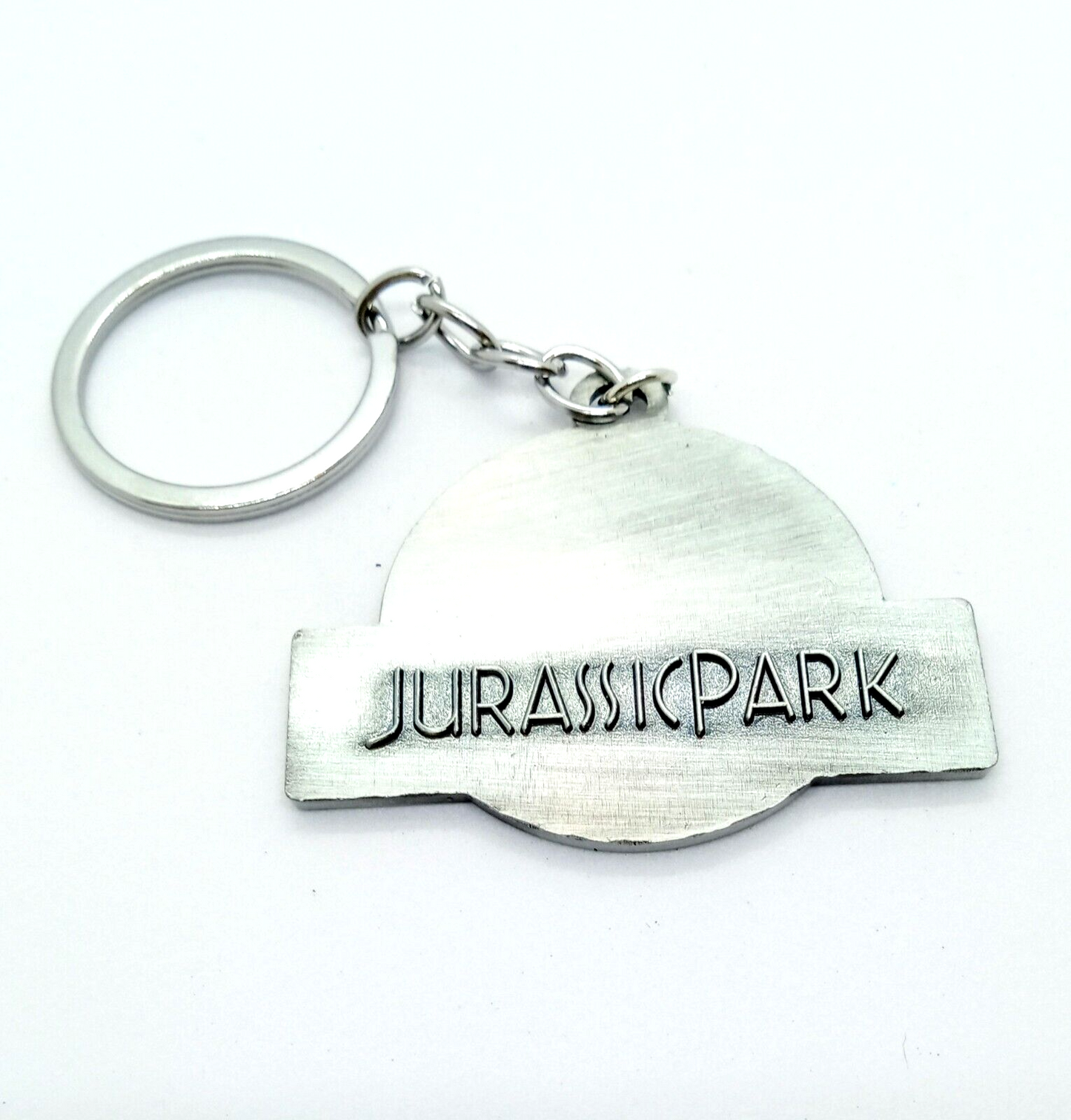 JURASSIC PARK KEYCHAIN Silver Classic Dinosaur Movie Film Key Chain/Keyring