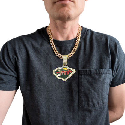 MINNESOTA WILD GEM NECKLACE Gold Bling NHL Team Hip Hop Pendant & 20" Chain