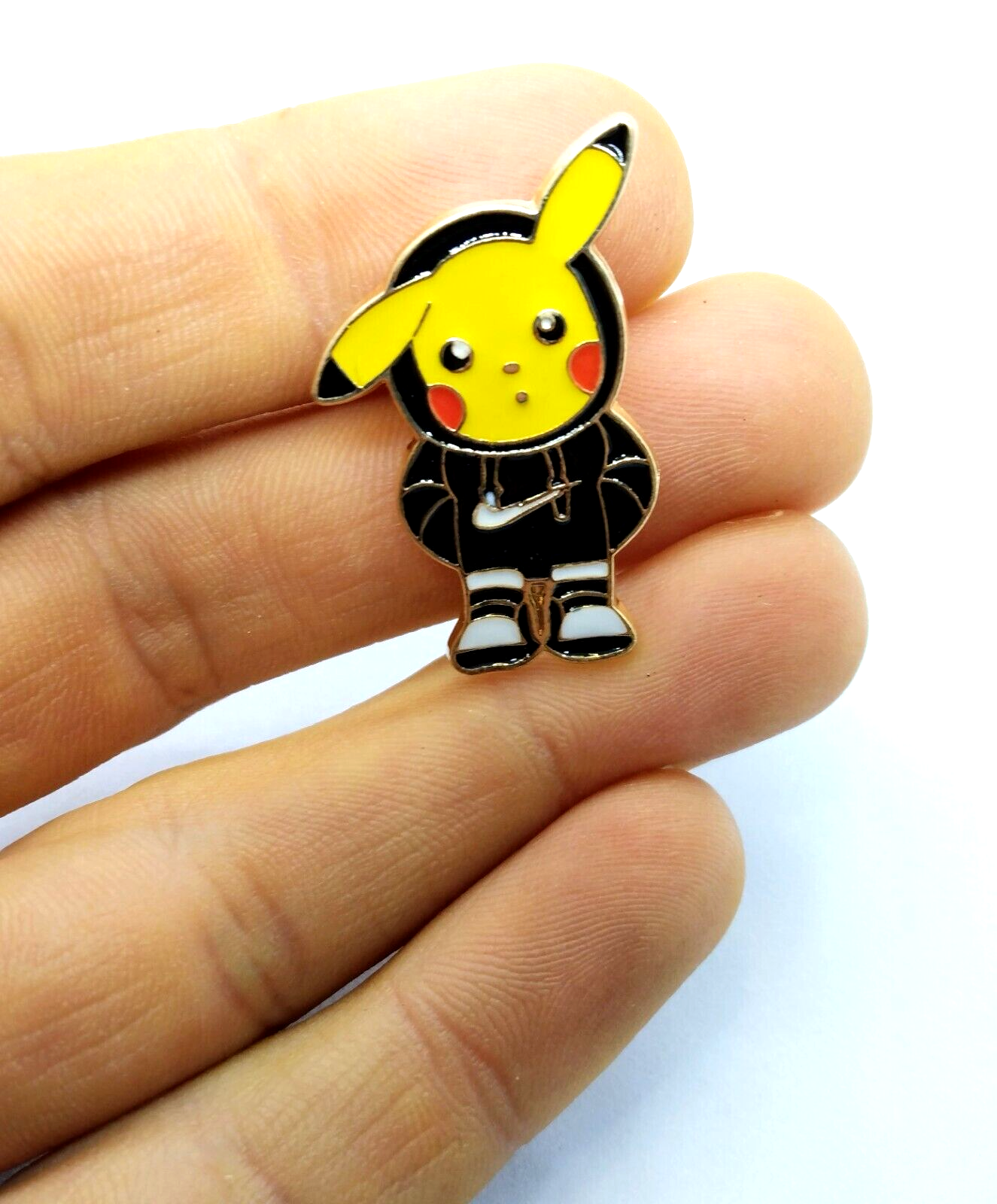 NIKE PIKACHU PIN Pokemon Black Hoodie Swoosh Apparel Anime Enamel Lapel Brooch