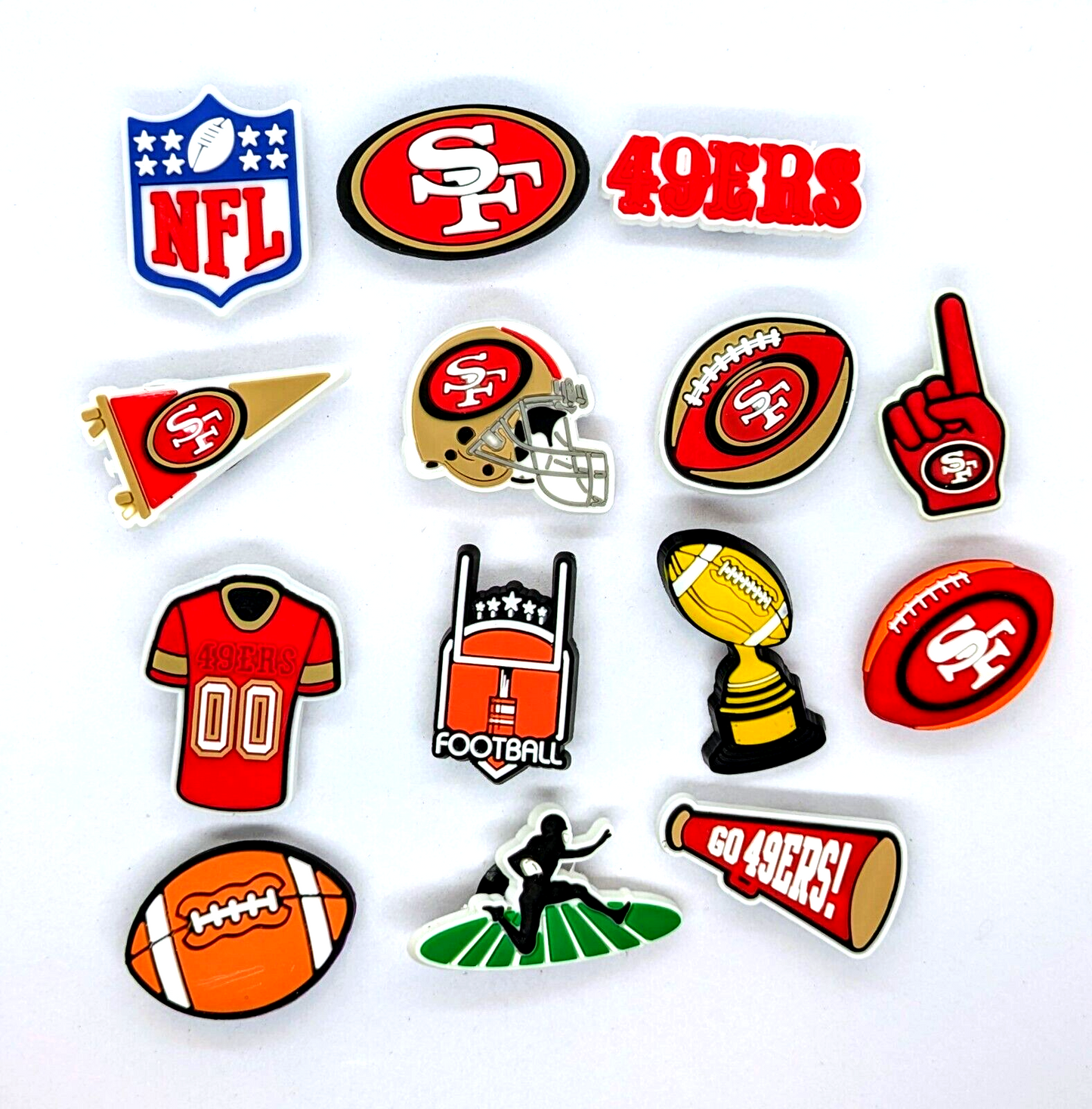 SAN FRANCISCO 49ERS SHOE CHARMS (14pcs) Football Cool Gift Accessories Set Lot