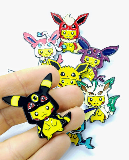 PIKACHU EEVEELUTION PONCHO PIN SET (8pcs) Eight Pokemon Eevee Enamel Brooch