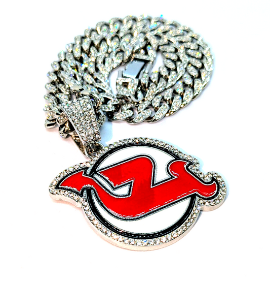 NEW JERSEY DEVILS GEM NECKLACE Silver Bling NHL Hip Hop Pendant & 20" Chain