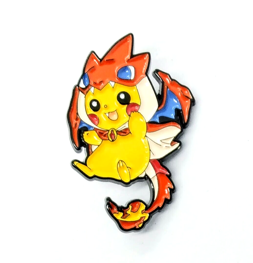 PIKACHU WEARING CHARIZARD PONCHO PIN Jumping Pokemon Mascot Enamel Brooch Anime