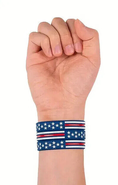 PATRIOTIC WRISTBANDS American Flag USA Flag July 4th Silicone Bracelet (1-12pcs)