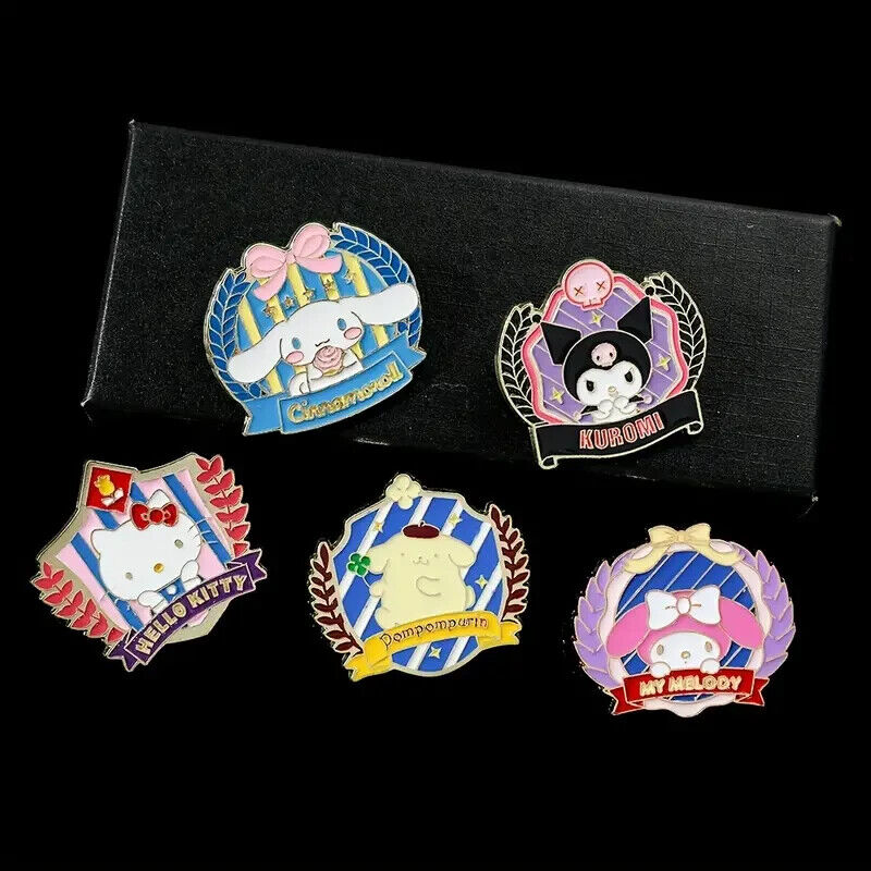 HELLO KITTY COAT OF ARMS PIN SET (5pcs) Cartoon Crest Enamel Lapel Brooch Lot