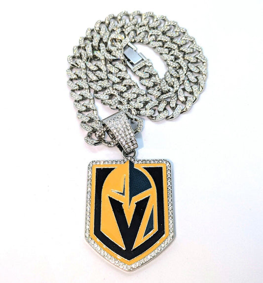 VEGAS GOLDEN KNIGHTS GEM NECKLACE Silver Bling NHL Hip Hop Pendant & 20" Chain