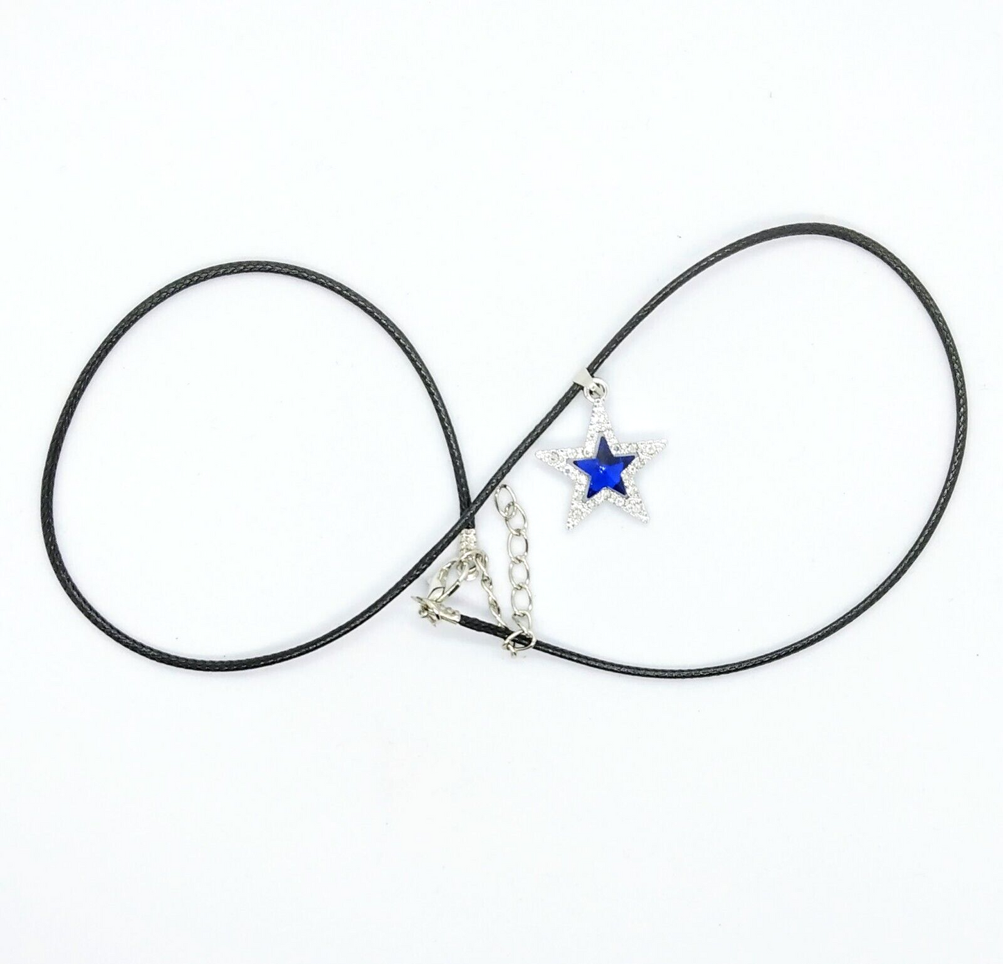 DALLAS COWBOYS SMALL GEM NECKLACE Blue/Silver Star Pendant & Leather Adj. Rope