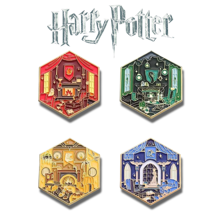 HARRY POTTER PIN SET (4pcs) All Hogwarts House Common Rooms Enamel Brooch Lot