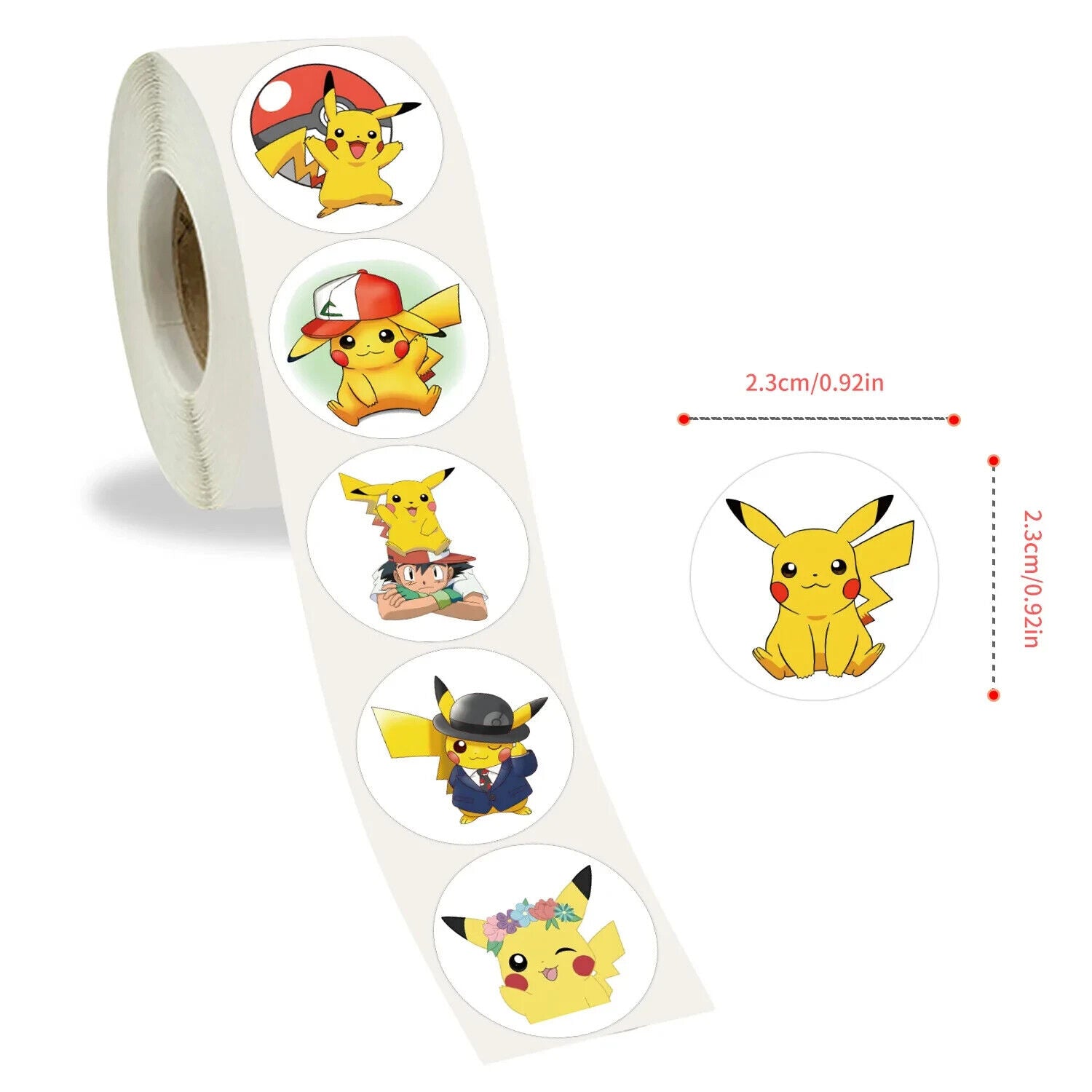 PIKACHU STICKER ROLL (500pcs) Pokemon Easy-Peel Cute Kawaii Five-Hundred Decals