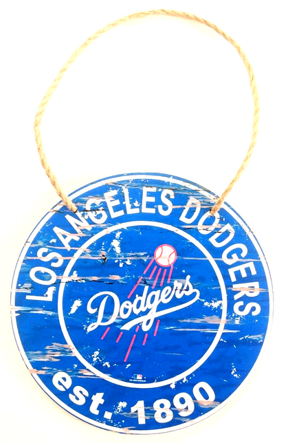 LOS ANGELES DODGERS WOODEN SIGN 8"x8" Circular Hanging Wall Logo Decal & Rope