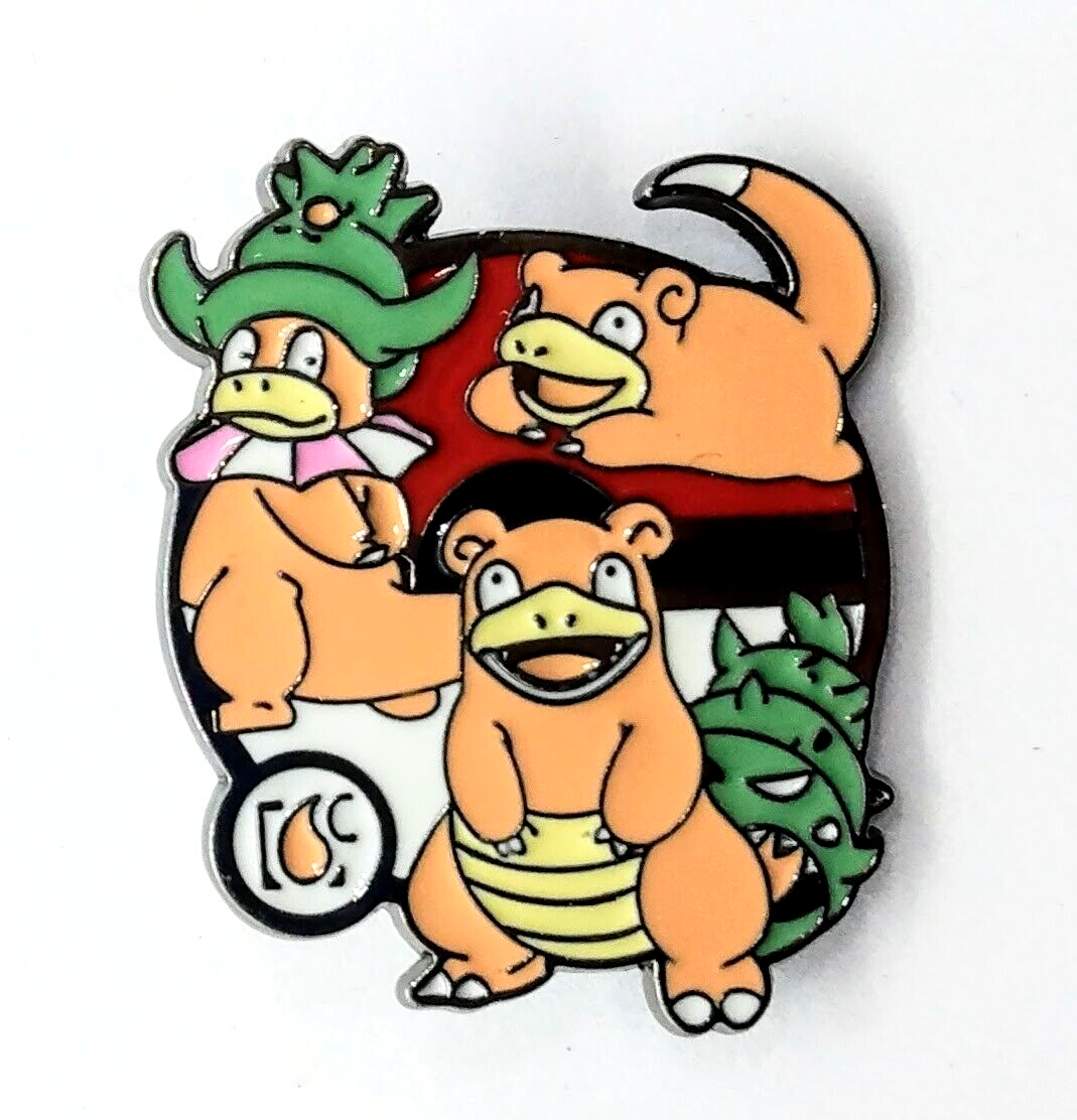 SLOWPOKE EVOLUTION PIN Pokemon Round Circle Slowking + Enamel Brooch Anime