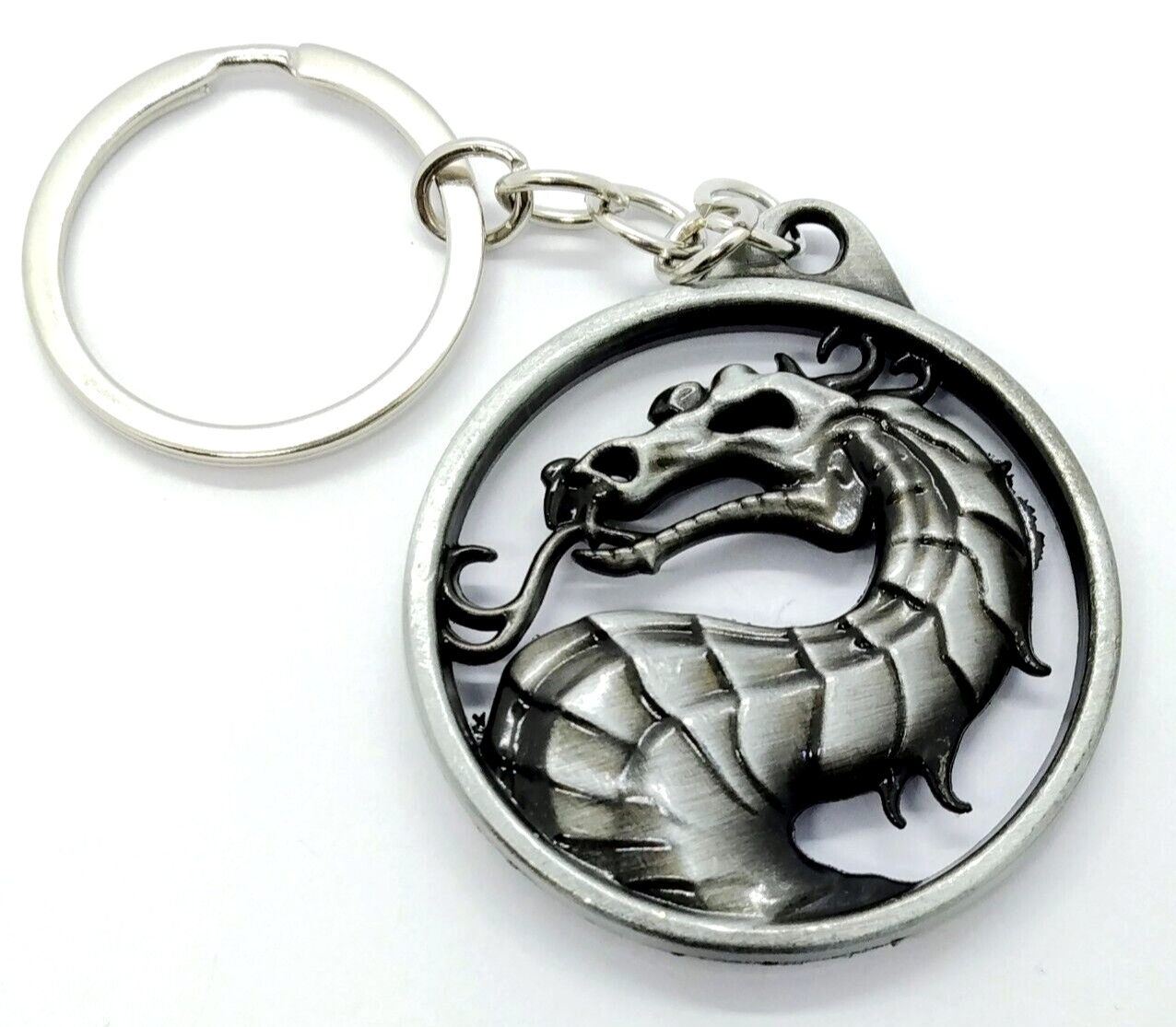 MORTAL KOMBAT KEYCHAIN Silver Dragon Game Logo Pendant Key Chain/Keyring