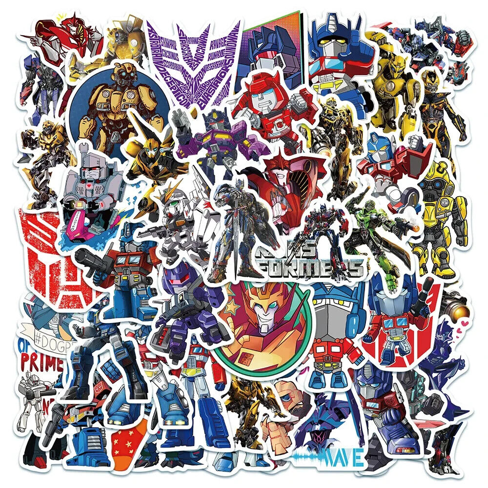 TRANSFORMERS STICKERS (50pcs) Fifty Unique Die-Cut Decal w/ Autobots Decepticons