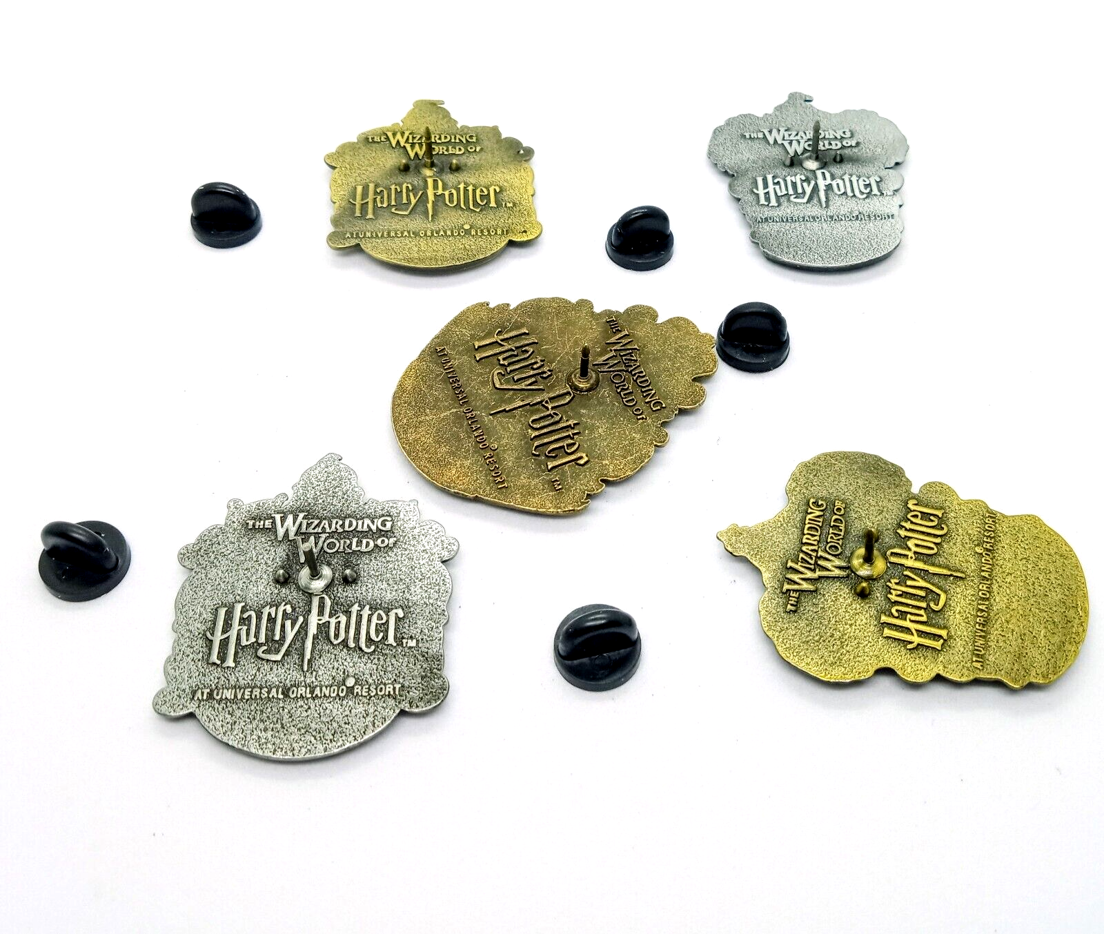 HARRY POTTER CREST PIN SET (5pcs) Hogwarts & House Emblems Enamel Brooch Lot