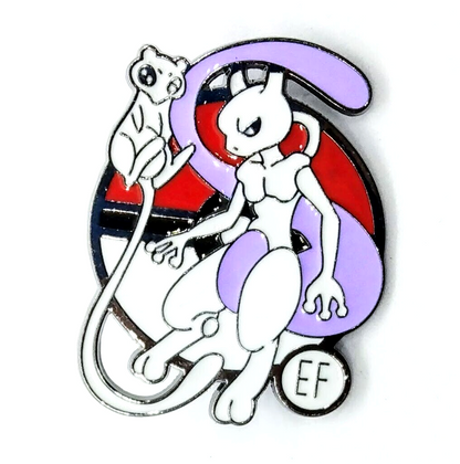 MEWTWO PIN Pokemon Silver Round Circle Flying High w/ Mew Enamel Brooch Anime