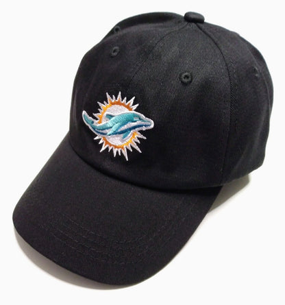 MIAMI DOLPHINS HAT Black w/ Embroidered Football Team Logo Cap (Adult/Adj. Size)