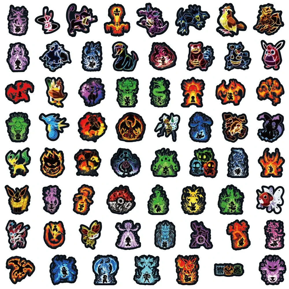 POKEMON NEON LIGHT STICKERS (60pcs) Sixty Unique Die-Cut Pokemon Decal *READ*