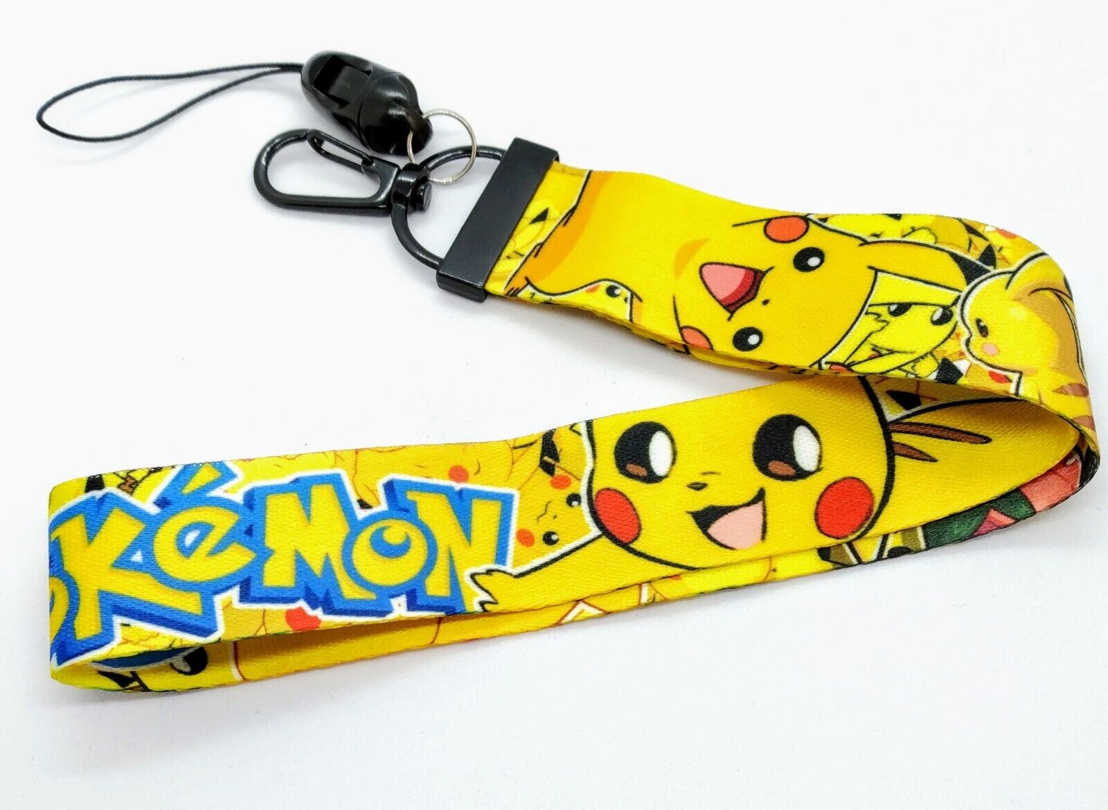 SHORT PIKACHU LANYARD Pokemon Yellow Key Ring Hook Holder Cute Anime Gift