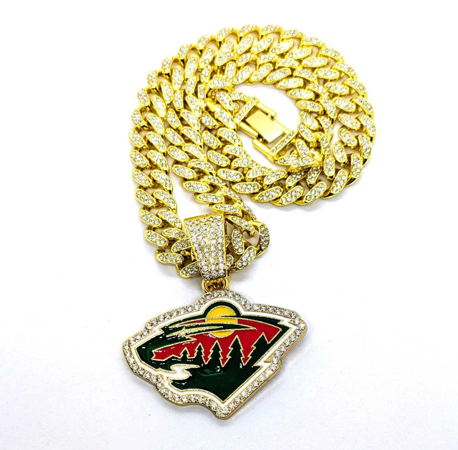 MINNESOTA WILD GEM NECKLACE Gold Bling NHL Team Hip Hop Pendant & 20" Chain