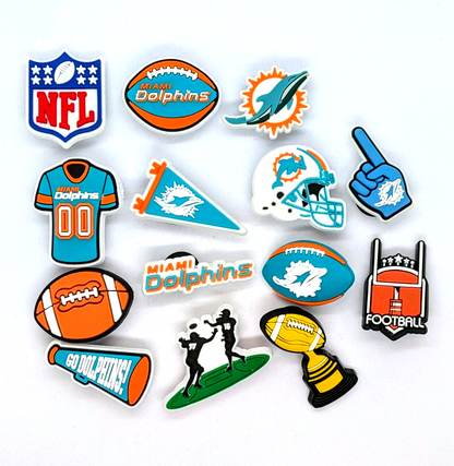 MIAMI DOLPHINS SHOE CHARMS (14pcs) Football Cool Gift Accessories Set Lot