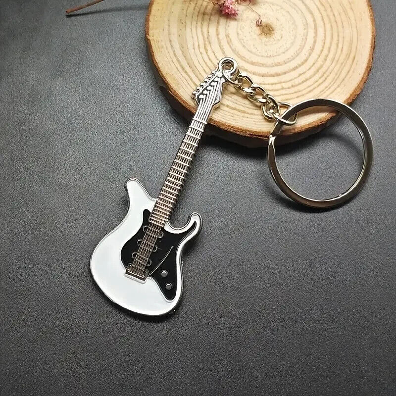 WHITE ELECTRIC GUITAR KEYCHAIN Music Rock & Roll Key Chain/Keyring