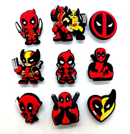 DEADPOOL & WOLVERINE SHOE CHARMS (9pcs) Marvel Comics Fun Gift Set Lot