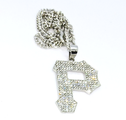 PITTSBURGH PIRATES NECKLACE Silver Gem Iced Out "P" Team Logo Pendant & Chain