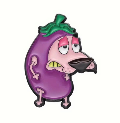 COURAGE THE COWARDLY DOG PIN Eggplant Enamel Brooch 90s 1990s Cartoon Toon