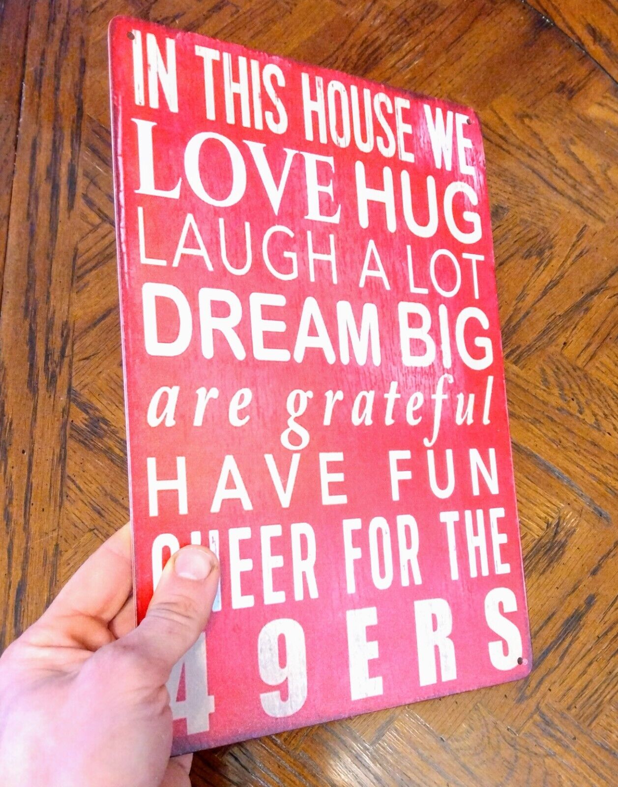 SAN FRANCISCO 49ers METAL SIGN 12"x8" "In This House..." Family Fan Wall Decal