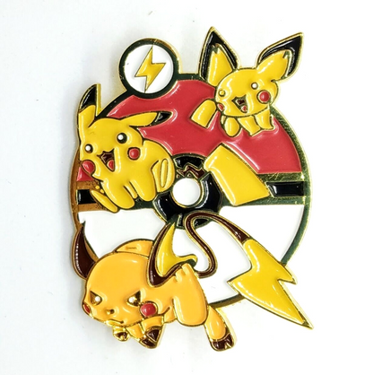 PIKACHU EVOLUTION PIN Pokemon Golden Round Circle Raichu+ Enamel Brooch Anime