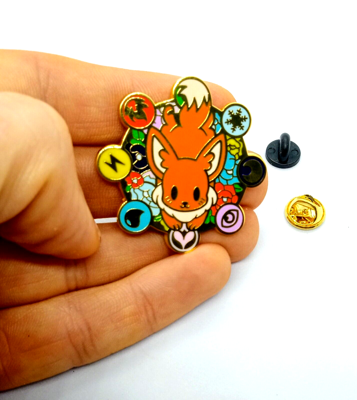 EEVEE ELEMENT STONE PIN Pokemon Eeveelutions Kawaii Gift Lapel Enamel Brooch