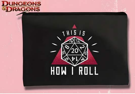 DUNGEONS & DRAGONS ZIPPER BAG "This Is How I Roll" DND D&D Canvas Carrying Case